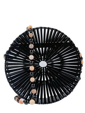 Cult Gaia Black Round Slatted Beaded Shoulder Bag